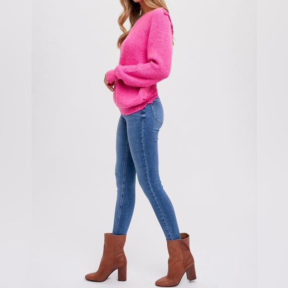 #14353 🩷 🛑S,L NEW! CHIC SEXY BOHO Crochet Lace Cross Back Pullover - Picture 10 of 15